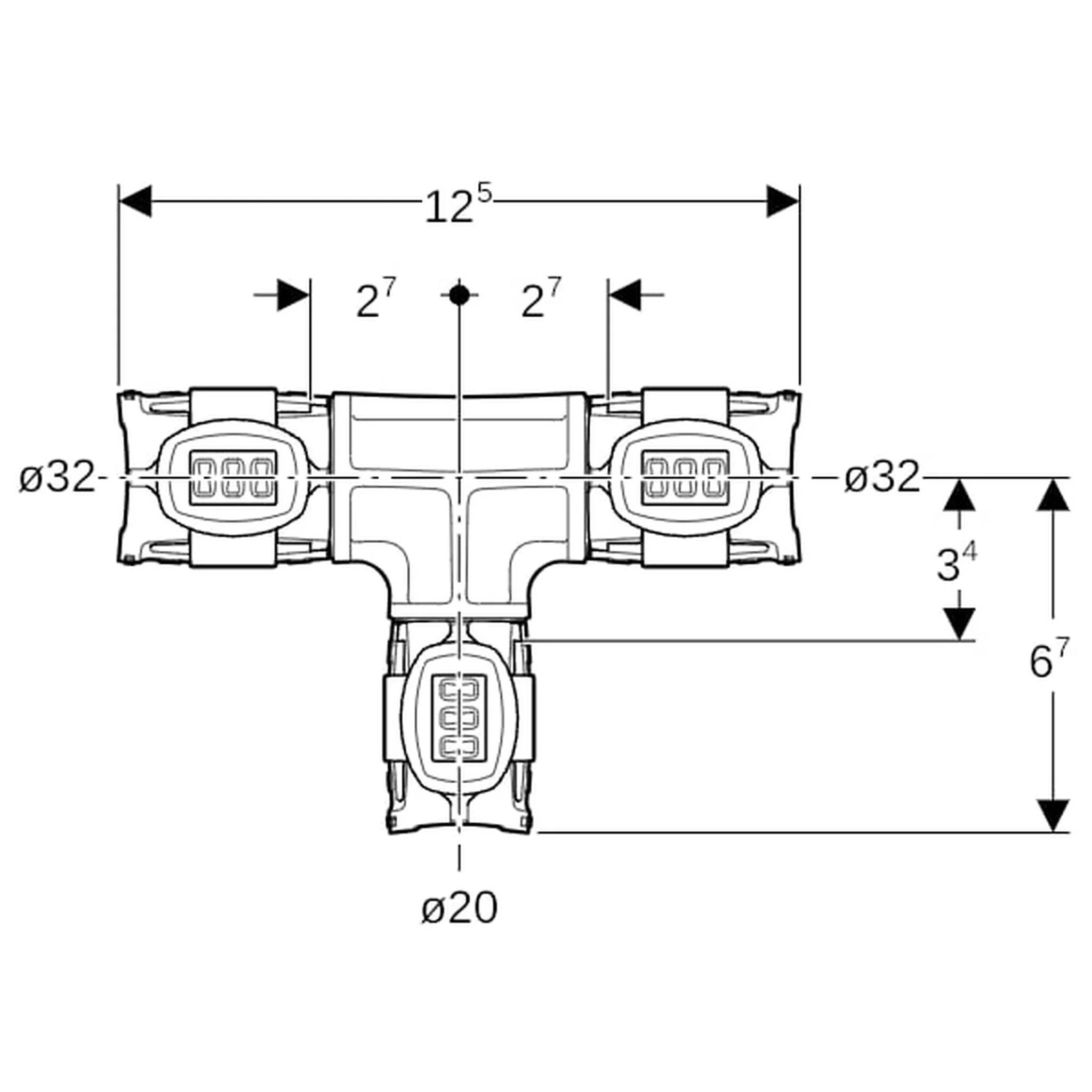 Geberit GE FlowFit T-Stück, reduziert, PPSU, d32 x 20 x 32mm, 1 Stk.