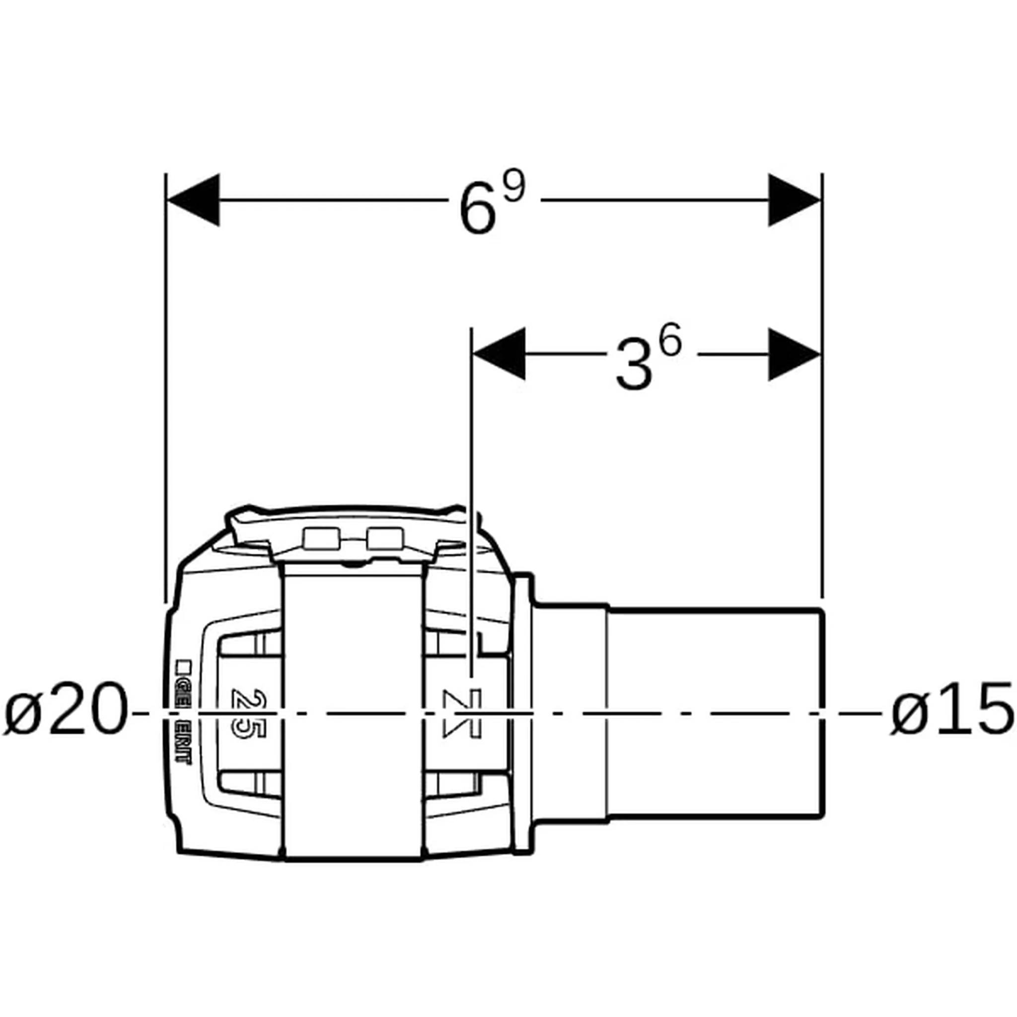 Geberit GE FlowFit, Übergang, Mapress RG+, mit Einschubende, d20 x 15mm, 1 Stk.