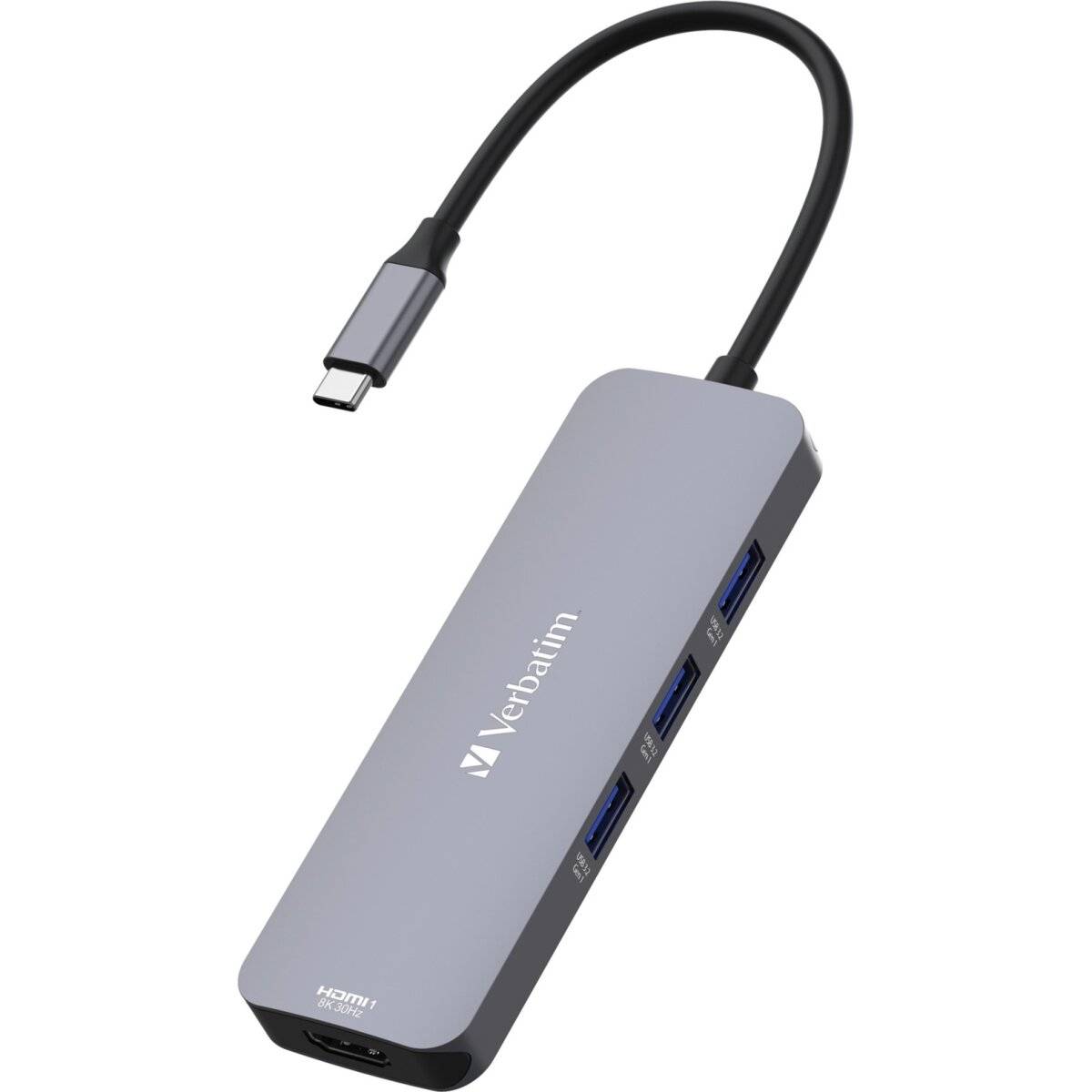 Verbatim USB-C Pro Multiport-Hub CMH-08, 8 Port, 3x USB 3.2-A, USB 3.2-C, 2x HDMI 4K, SD, microSD, USB 3.1-C Kabel