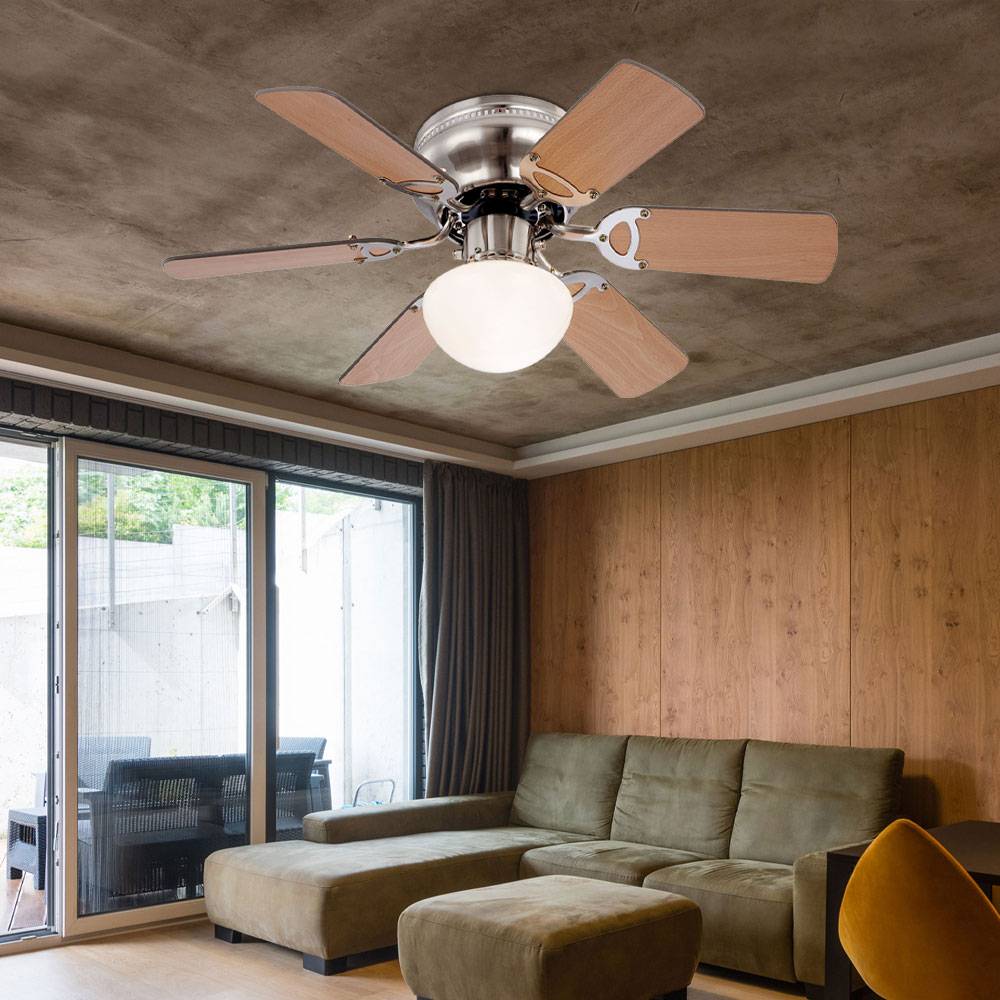 Deckenventilator mit Beleuchtung Deckenlampe Ventilator Wohnzimmer, Vor-Rücklauf 3 Stufen, wechselbare Flügel graphit buche, 1x E27, DxH 76x28 cm