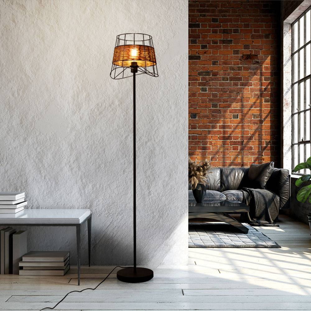 Stehlampe Stehleuchte Standleuchte Beistelllampe Wohnzimmerleuchte Schlafzimmerlampe, Boho Rattanoptik Gitteroptik beige, 1x E27 Fassung, LxBxH