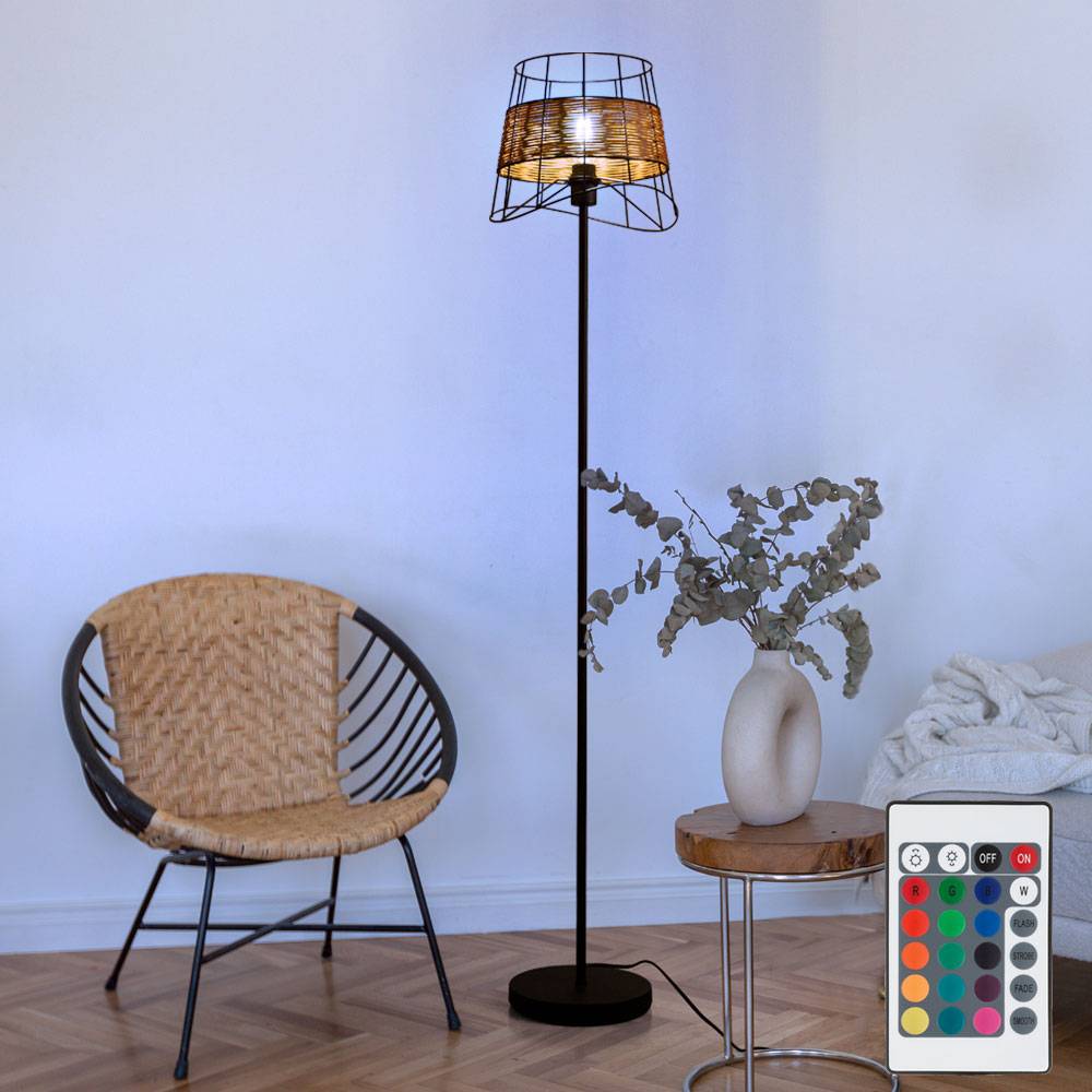 Stehlampe Stehleuchte Standleuchte Beistelllampe, Fernbedienung dimmbar Farbwechsler, Boho Rattanoptik Gitteroptik beige, LED 8,5W 806Lm warmweiß
