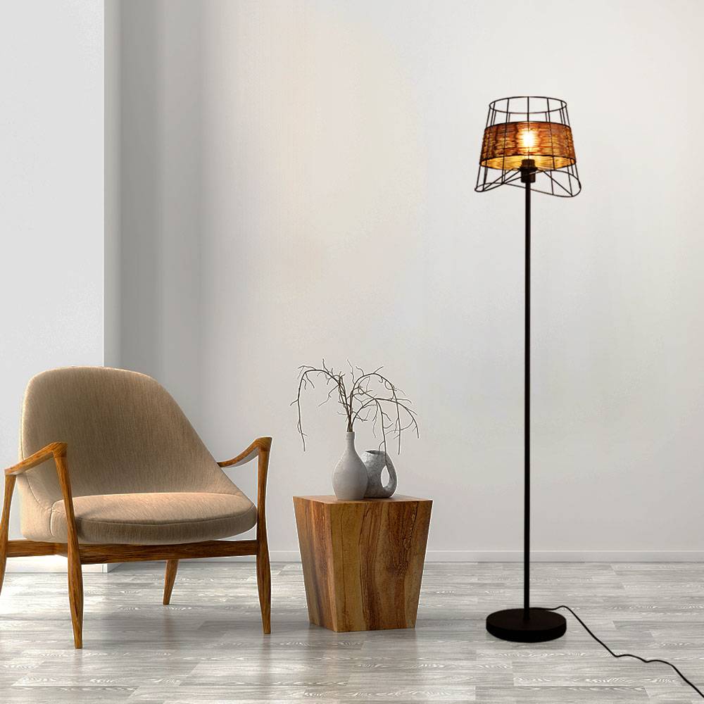 Stehlampe Stehleuchte Standleuchte Beistelllampe Wohnzimmerleuchte Schlafzimmerlampe, Boho Rattanoptik Gitteroptik beige, 1x E27 Fassung, LxBxH