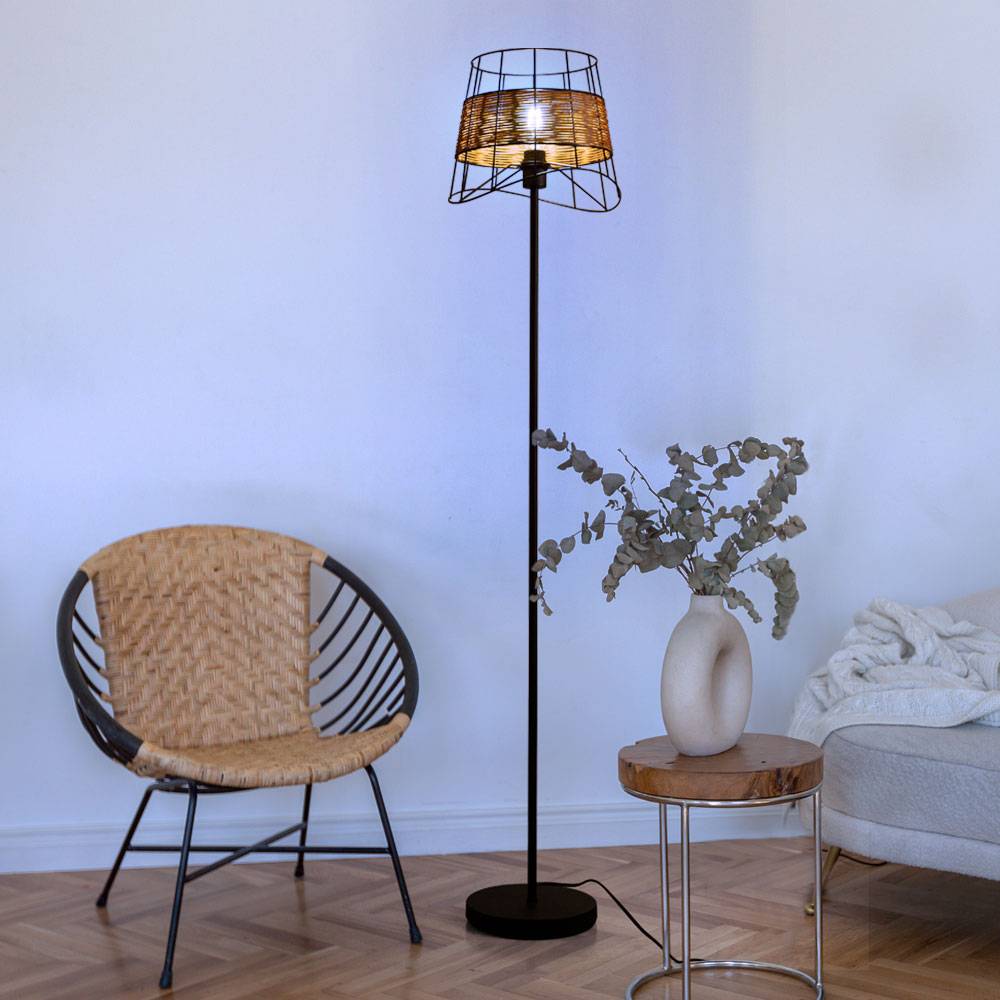 Stehlampe Stehleuchte Standleuchte Beistelllampe, App- und Sprachsteuerung dimmbar CCT Timer Farbwechsler, Boho Rattanoptik beige, LED 15W 1300Lm