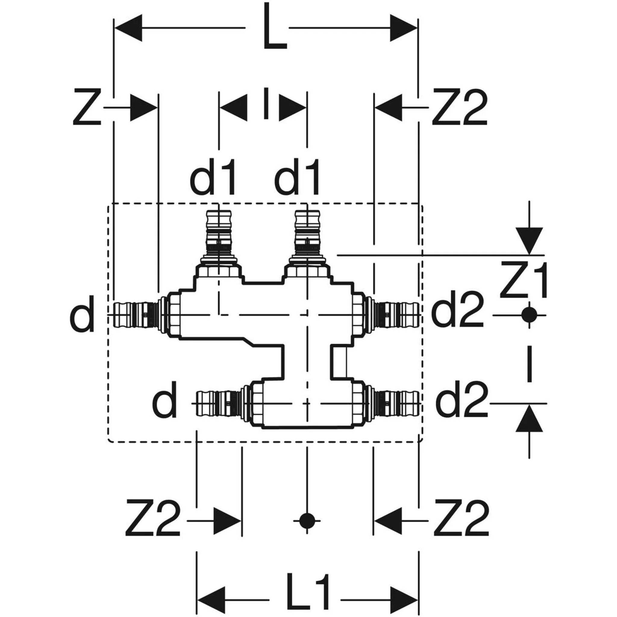 Geberit GE Mepla Kreuzungs-T-Stück, mit Box, d26 x 20 x 26 mm, MS, 1 Stk.