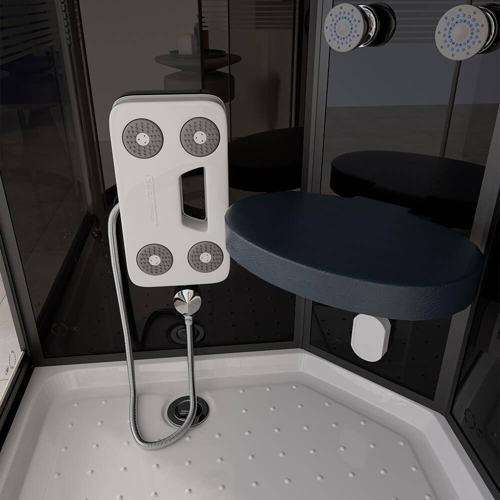 DAMPFDUSCHE BLACK PEARL - Farbe: Schwarz, Größe: 120 x 80 cm Rechts