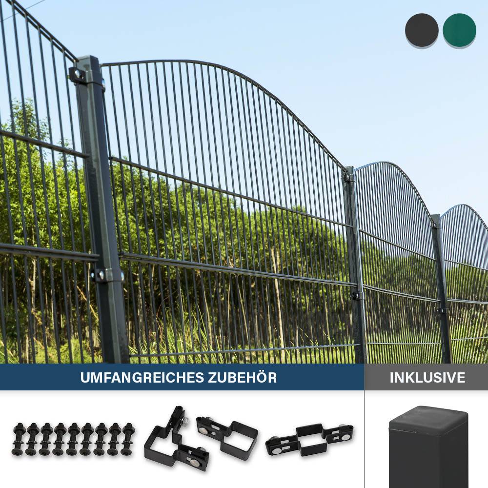 DOPPELSTABMATTENZAUN MORATA - Farbe / Höhe / Länge: Farbe: Moosgrün / Höhe: 240 cm / Länge: 50 m, Anzahl Eckpfosten: 3x Eckpfosten