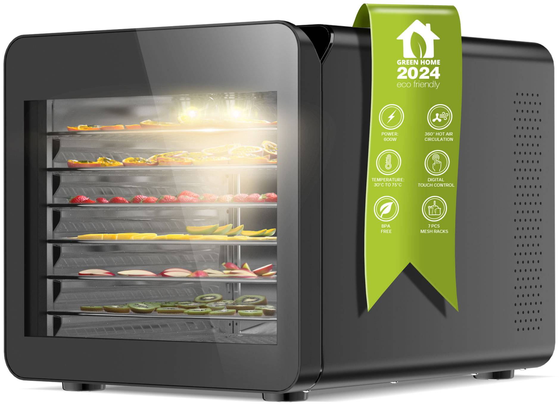 TurboTronic Dörrgerät TurboWave BIO 50 Liter - 30°C bis 75°C - komplett aus Metall 7 Etagen Obst Gemüse Fleisch Pilze Früchtetrockner Dörrappar