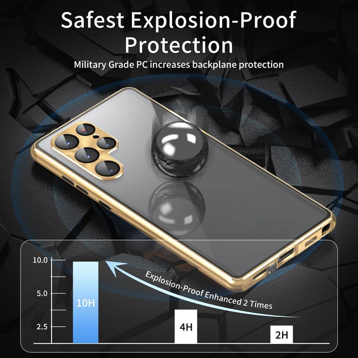 Für Samsung Galaxy S24 Ultra Full Cover Magnet / Glas Privacy Hülle Handy Tasche Bumper Gold