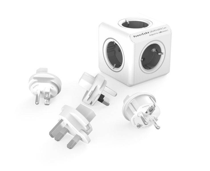 allocacoc PowerCube ReWirable, Reisestecker US UK AUS & Steckdosenwürfel, GRAU