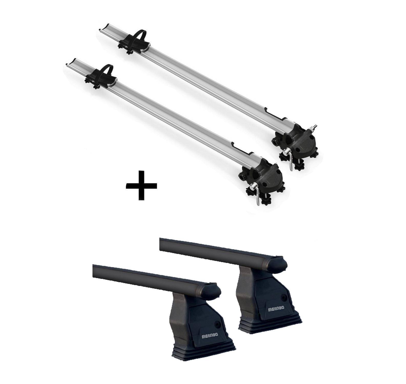 2x Fahrradträger Bike Pro + Dachträger Menabo Tema Stahl kompatibel mit für Renault Scenic II 2003-2008