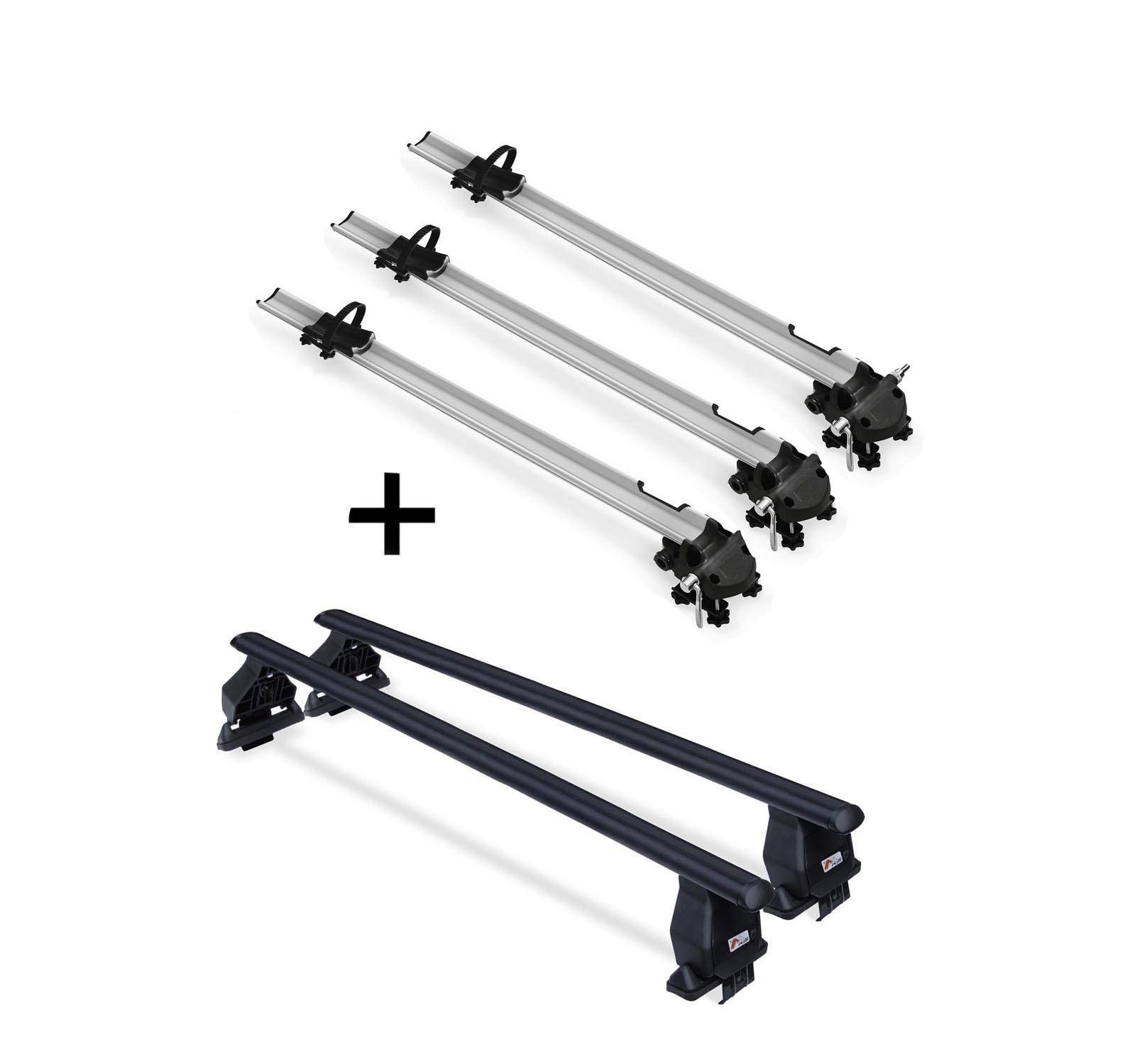 3x Fahrradträger Bike Pro + Dachträger Menabo Tema Stahl kompatibel mit für Ford Fiesta 5Türer 1990-2001