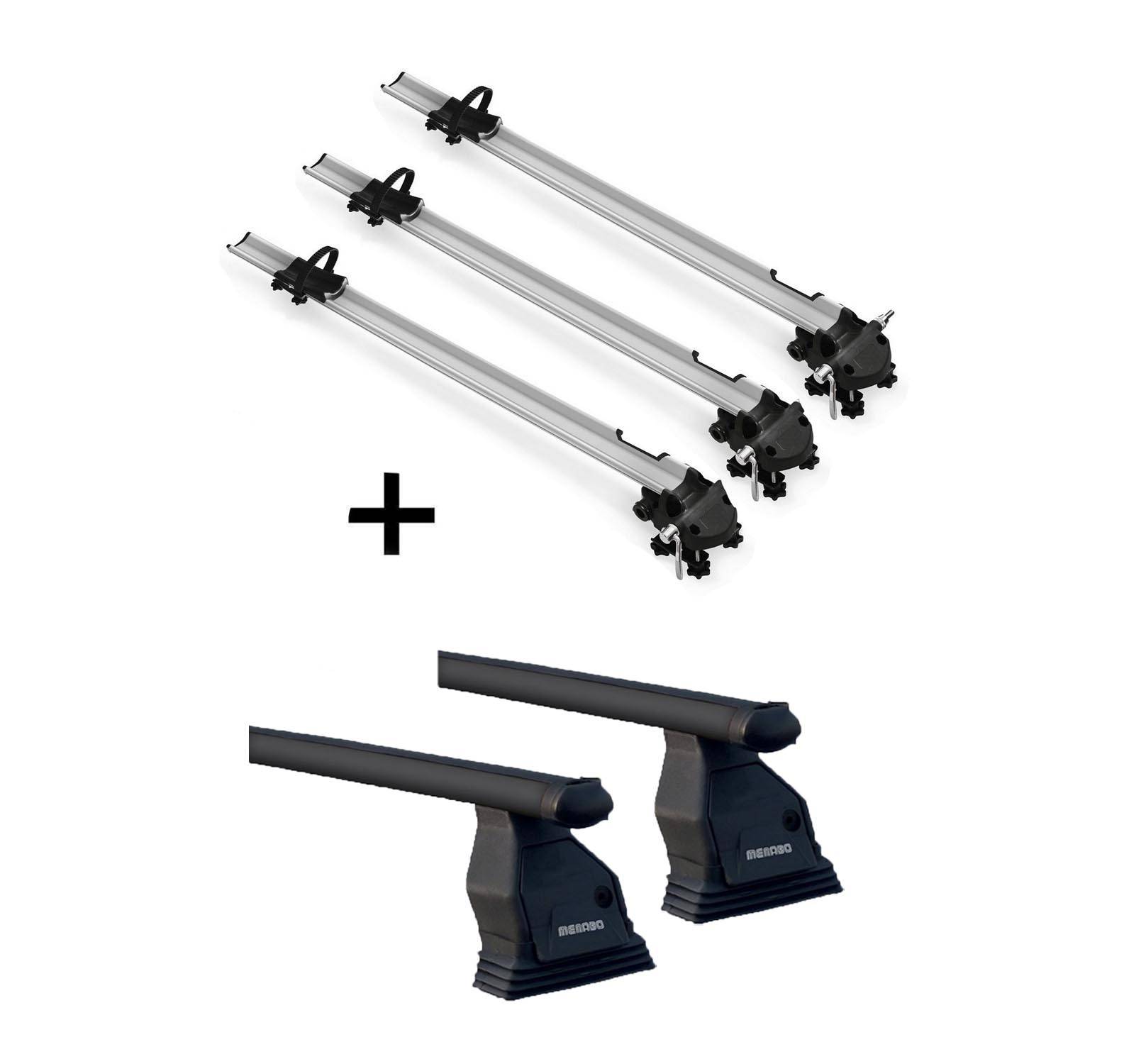 3x Fahrradträger Bike Pro + Dachträger Menabo Tema Stahl kompatibel mit für BMW 3er Berlina E90 2005-2011