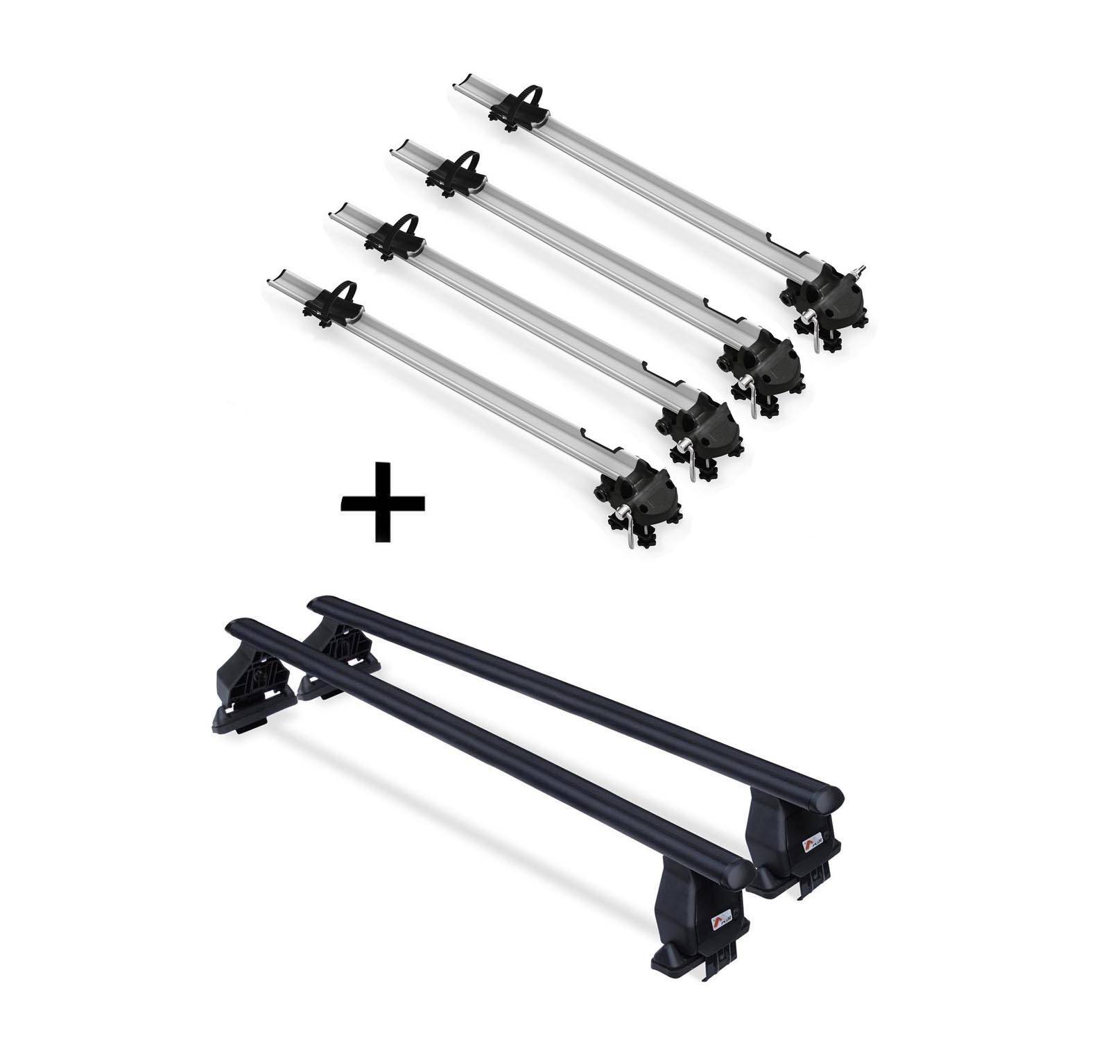 4x Fahrradträger Bike Pro + Dachträger Menabo Tema Stahl kompatibel mit für Ford Mondeo SW/Kombi 2007-2014