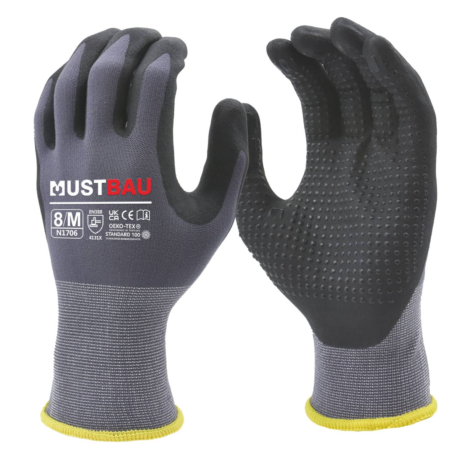 Mustbau Arbeitshandschuhe 3 Pack, Abriebfest Gartenhandschuhe Montagehandschuhe,Größe:M