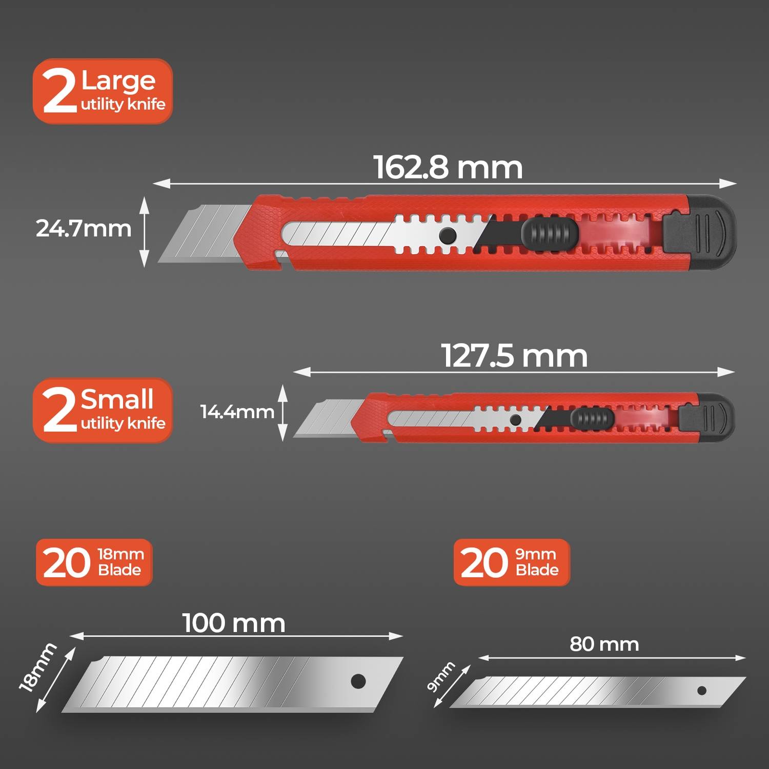 Mustbau 4 Stücke Taschenmesser Klappmesser Cuttermesser mit 40 zusätzlichen SK4 Klingen