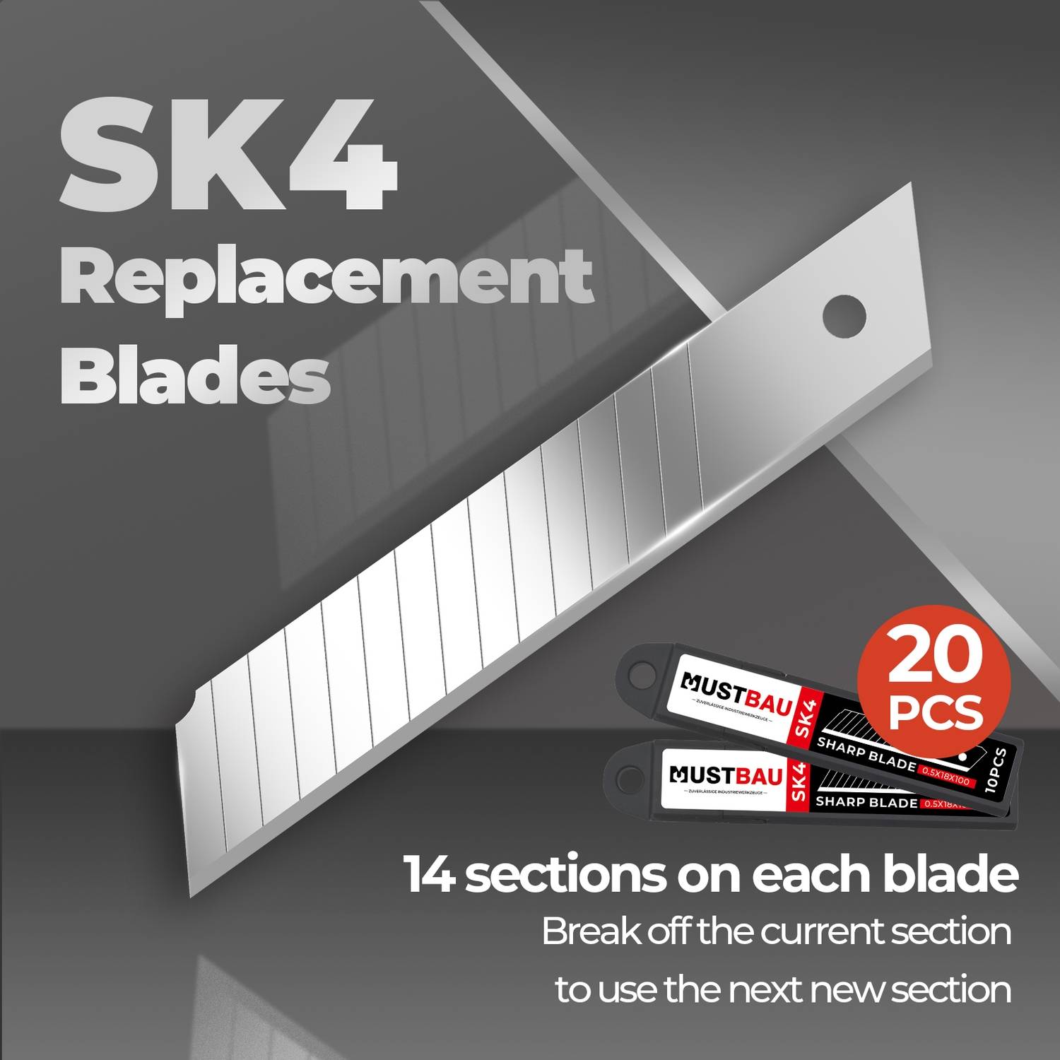 Mustbau Taschenmesser Klappmesser Cuttermesser mit 20 zusätzlichen SK4 Klingen