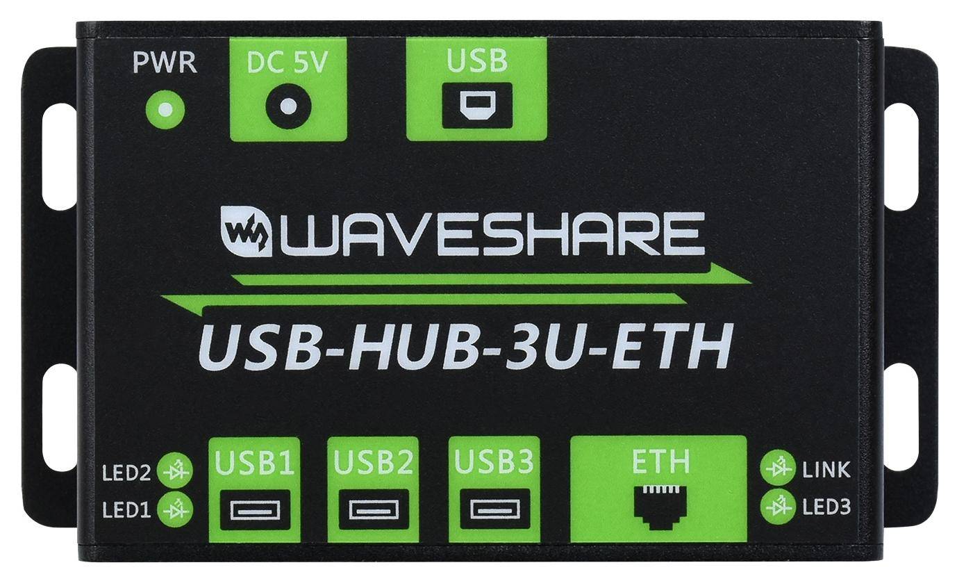 Waveshare Industrieller USB 2.0 Hub: 3x USB Port Erweiterung + RJ45 Ethernet Port, ohne Netzteil