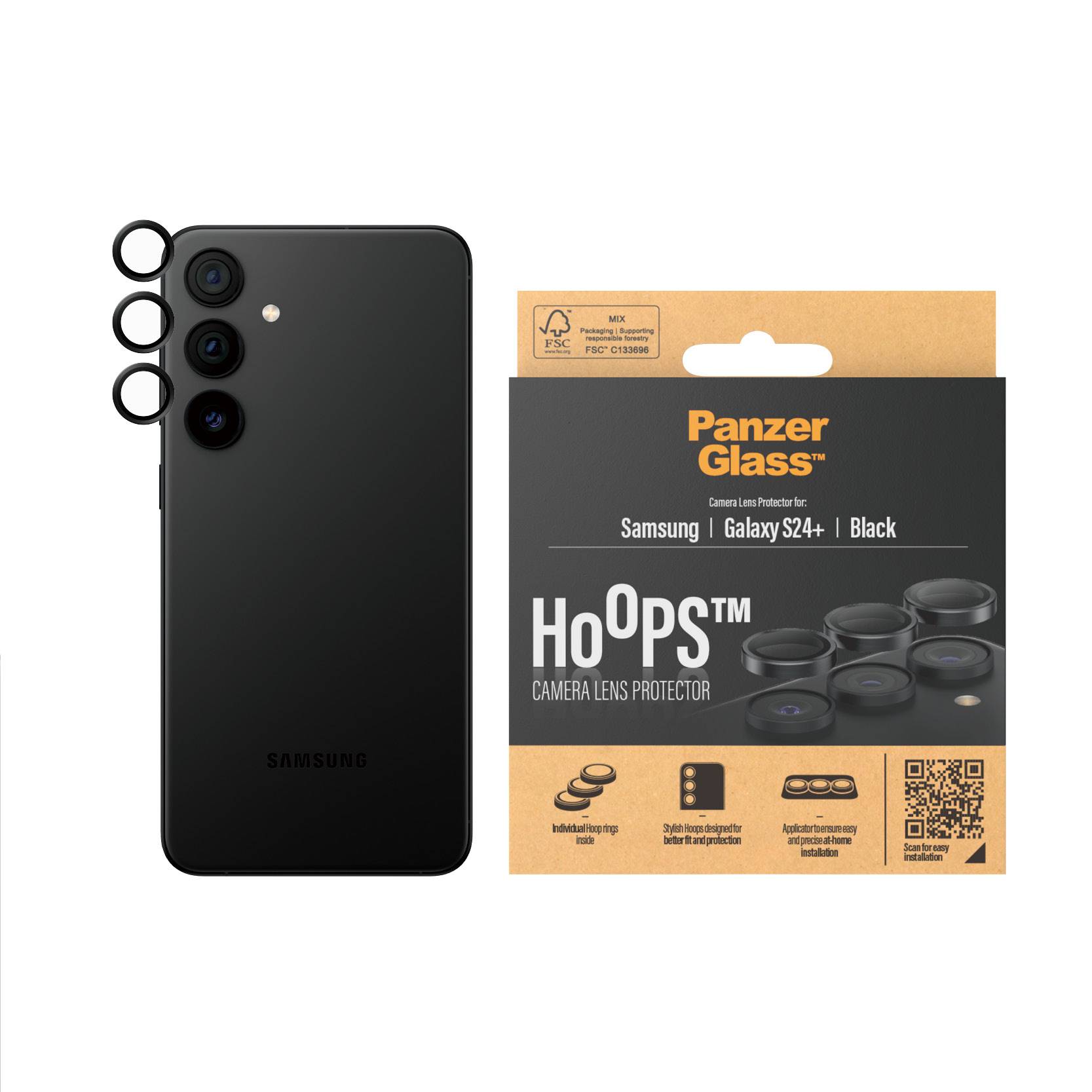 Schutzglass Hoops Kameraschutz Samsung Galaxy S24+ – schwarzem Rahmen