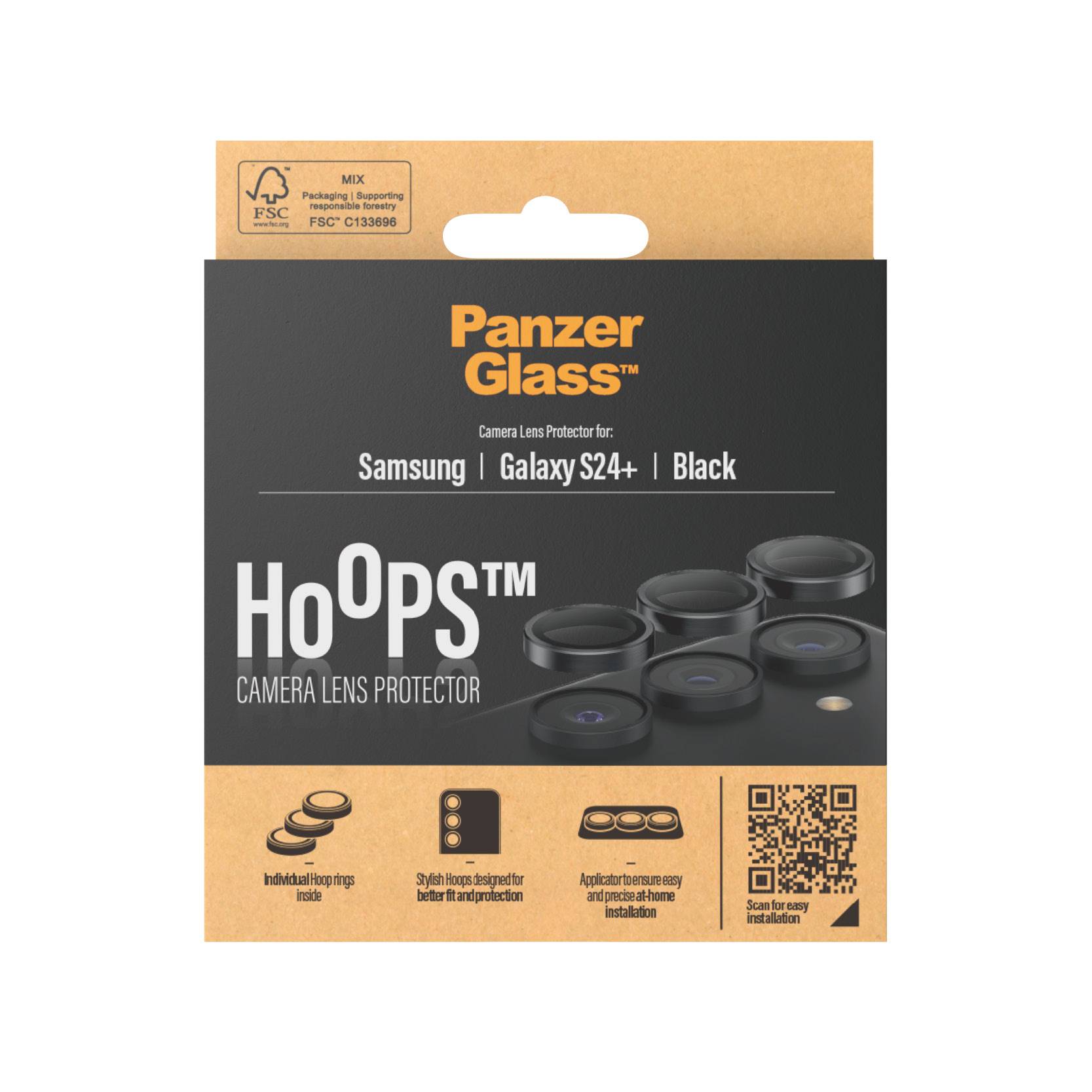 Schutzglass Hoops Kameraschutz Samsung Galaxy S24+ – schwarzem Rahmen