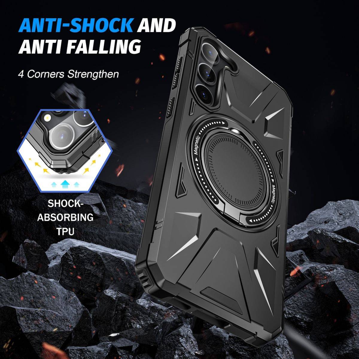 Für Samsung Galaxy S24 Plus MagSafe Schock Magnet Ring Schutzhülle Schwarz