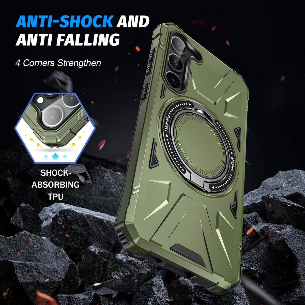 Für Samsung Galaxy S24 MagSafe Schock Magnet Ring Schutzhülle Dunkelgrün