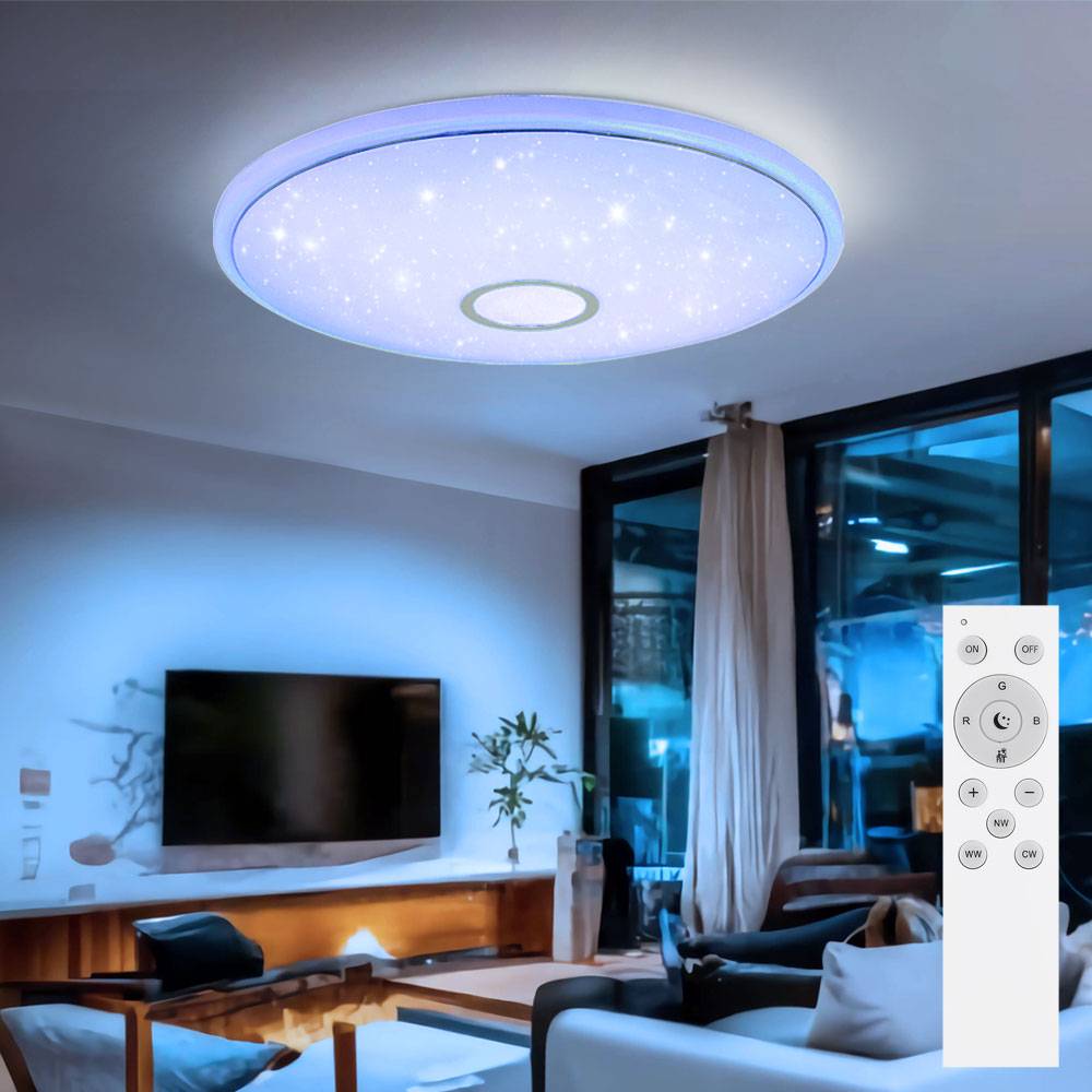 Deckenlampe Deckenleuchte Wohnzimmerleuchte, App und Sprachsteuerung CCT Timer RGB Farbwechsler, LED 30W 2400Lm warmweiß-kaltweiß, DxH 50x6,5cm