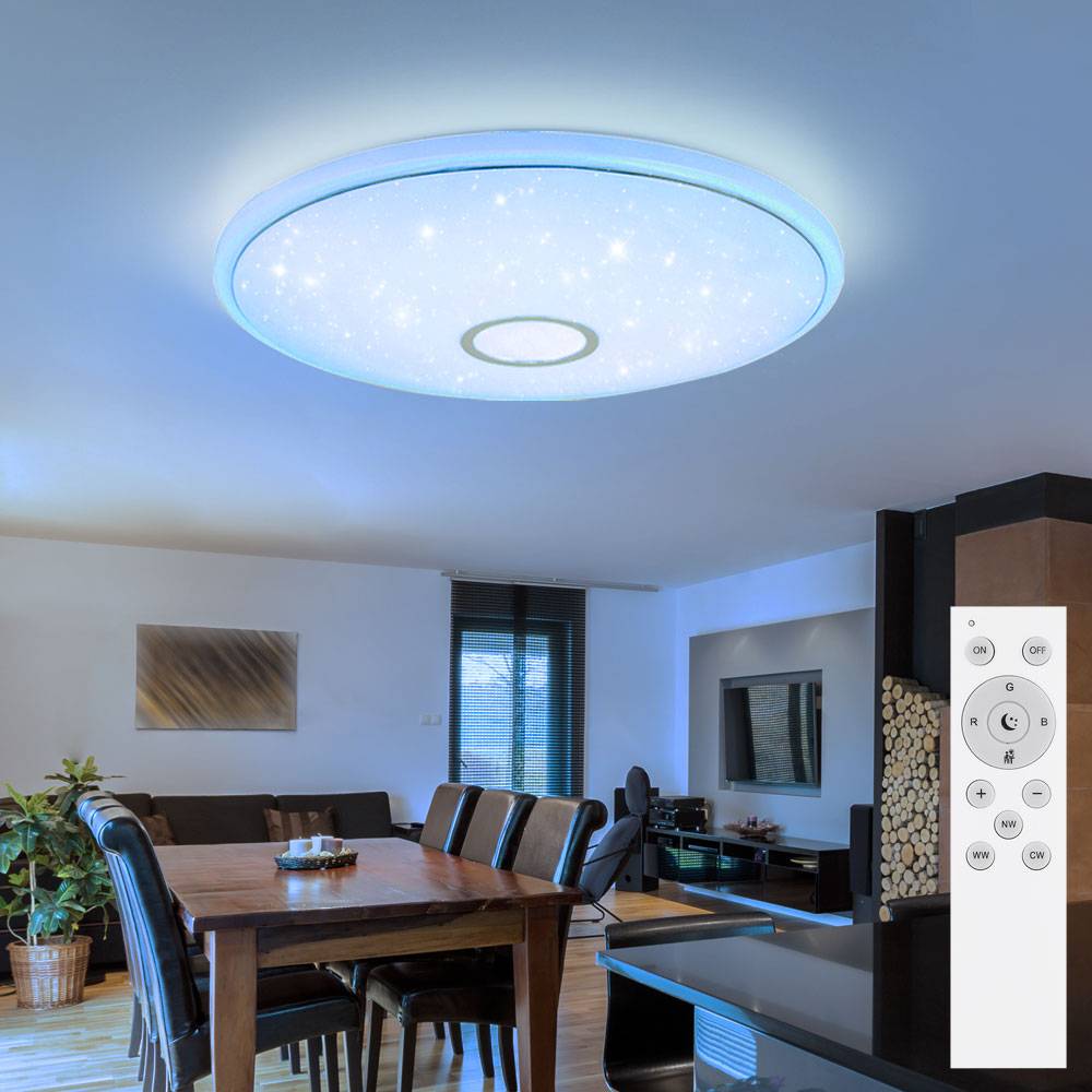 Deckenlampe Deckenleuchte Wohnzimmerleuchte, App und Sprachsteuerung CCT Timer RGB Farbwechsler, LED 30W 2400Lm warmweiß-kaltweiß, DxH 50x6,5cm