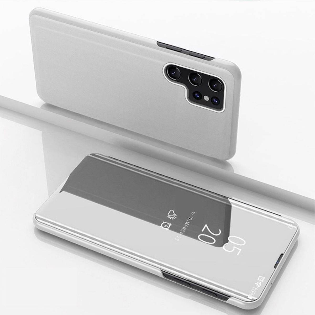 Für Samsung Galaxy S24 Ultra View Spiegel Handy Smart Cover Wake UP Silber