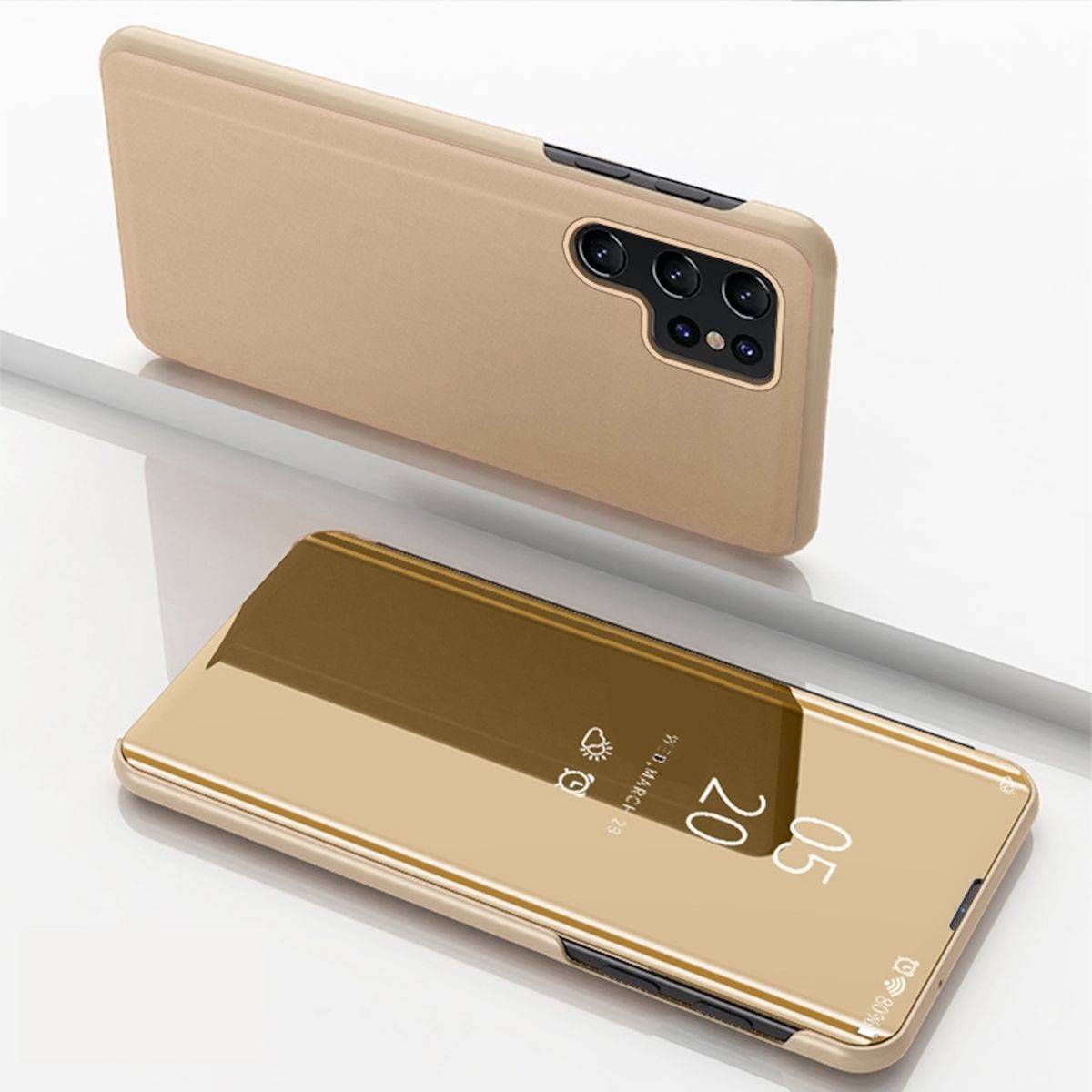 Für Samsung Galaxy S24 Ultra View Spiegel Handy Smart Cover Wake UP Gold