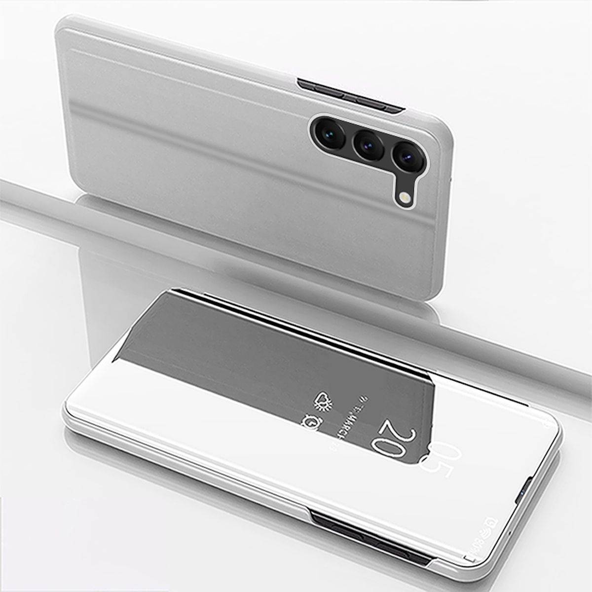 Für Samsung Galaxy S24 Plus View Spiegel Handy Smart Cover Wake UP Silber