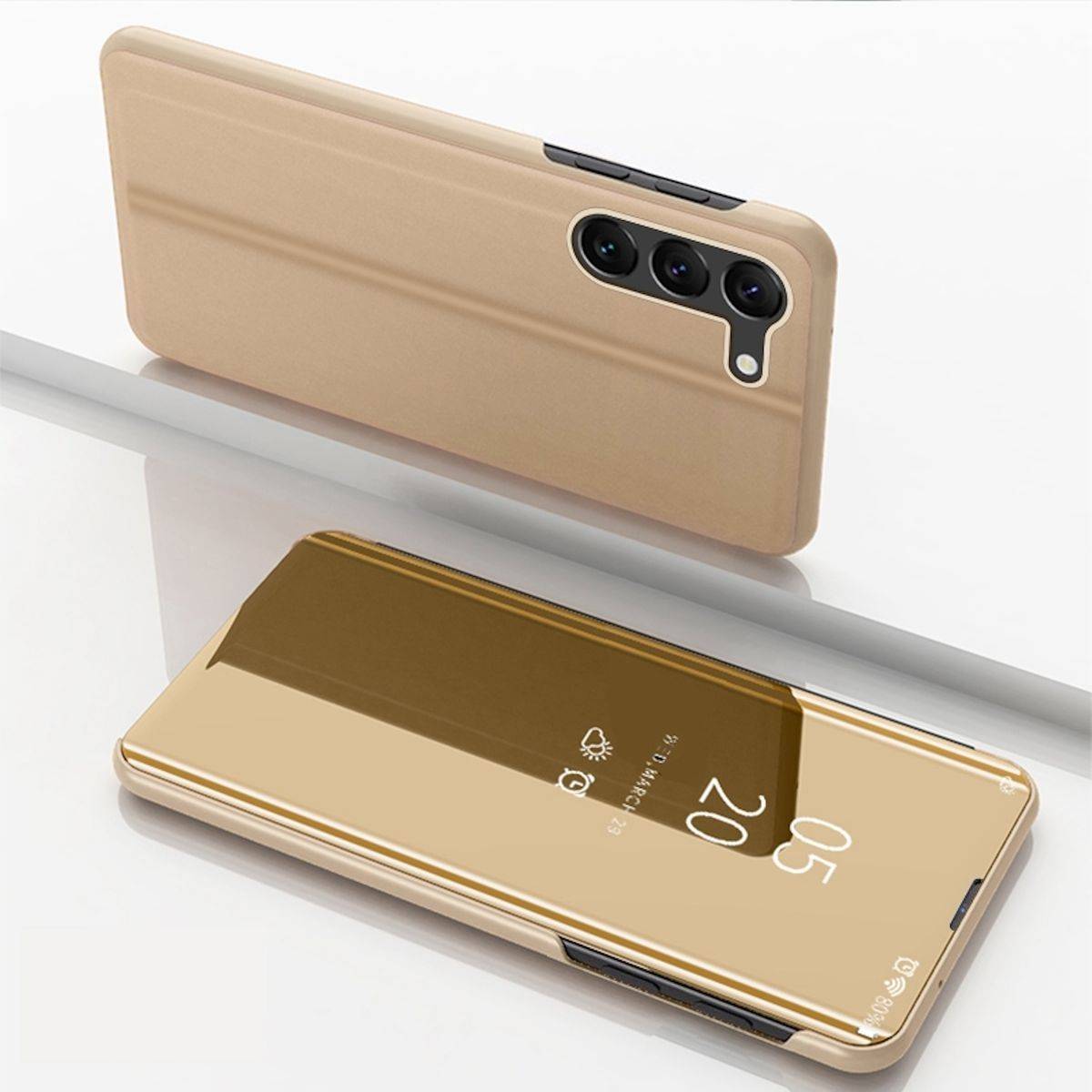 Für Samsung Galaxy S24 Plus View Spiegel Handy Smart Cover Wake UP Gold