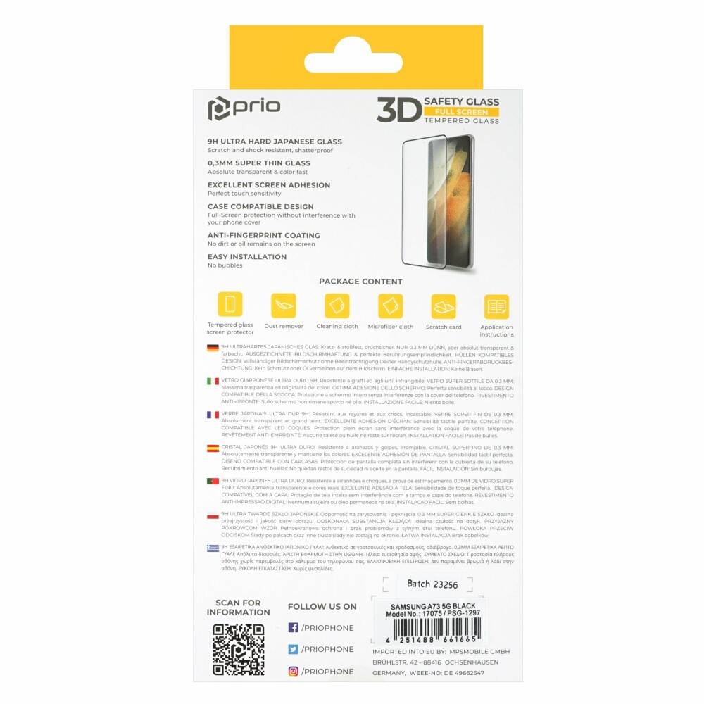prio 3D Displayschutzglas für Samsung A73 5G schwarz
