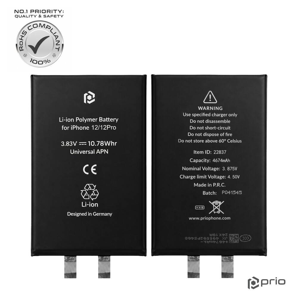 prio Batteriezelle / Akku für iPhone 12 / 12 Pro (ohne Flex-Kabel)