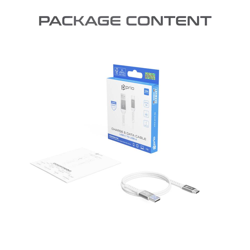 prio High-Speed Charge & Sync USB C auf USB A 3A 1,2 m weiß