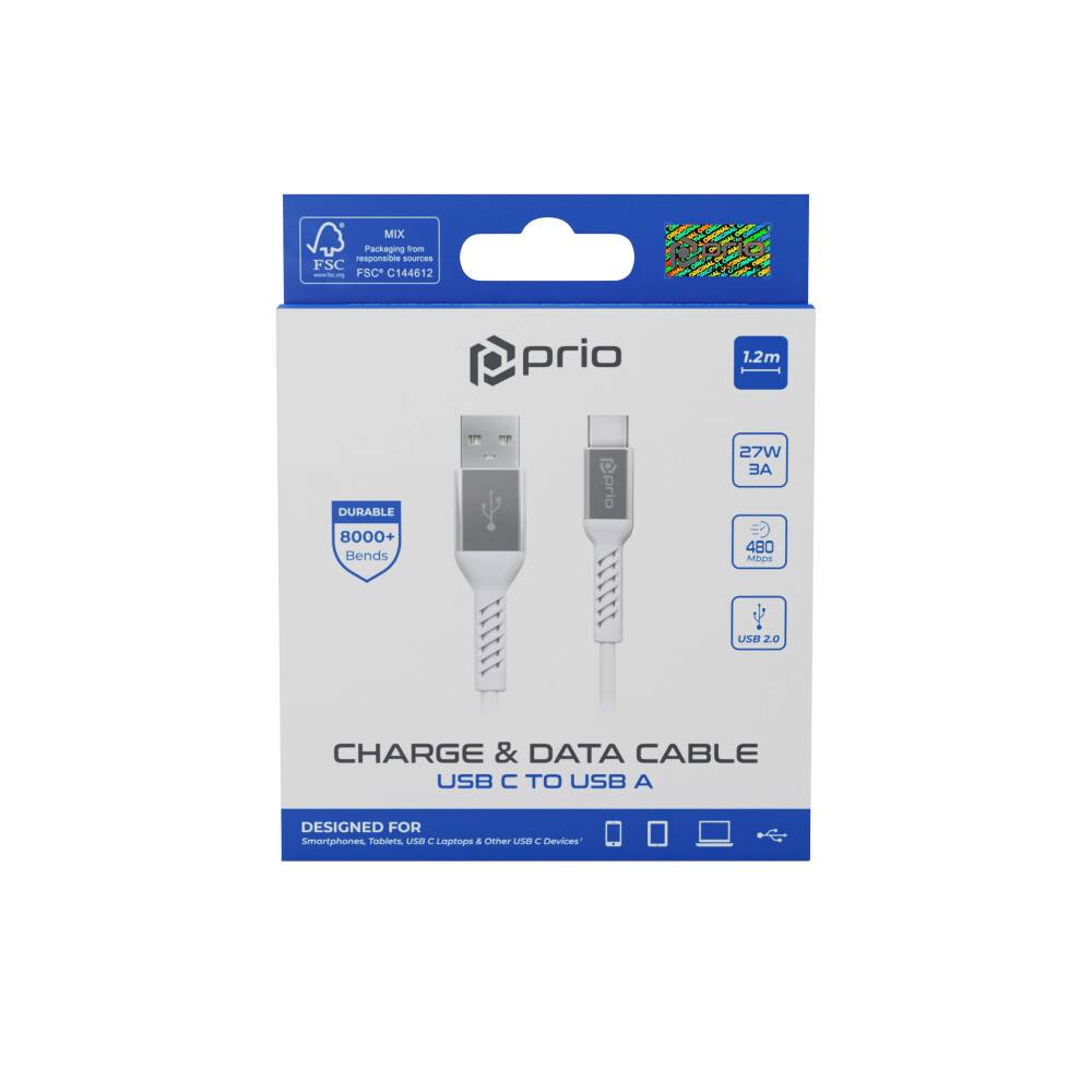 prio High-Speed Charge & Sync USB C auf USB A 3A 1,2 m weiß