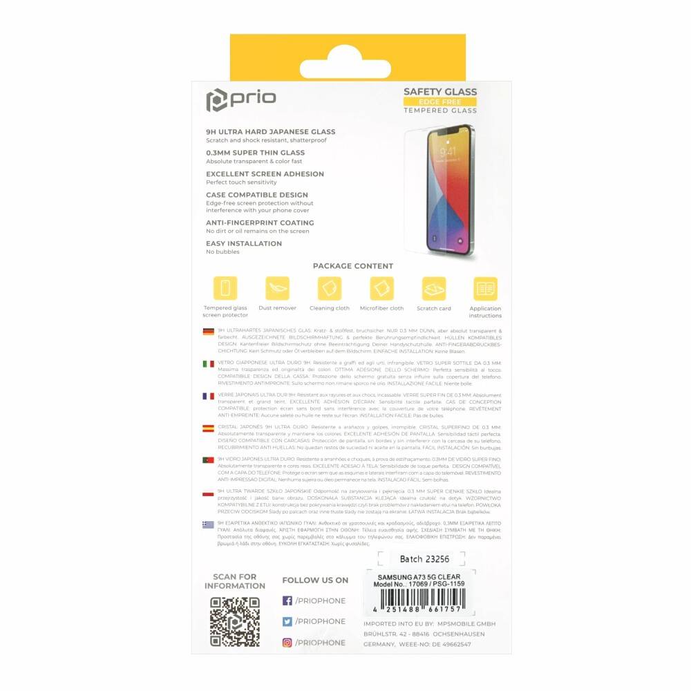 prio Displayschutzglas für Samsung A73 5G transparent
