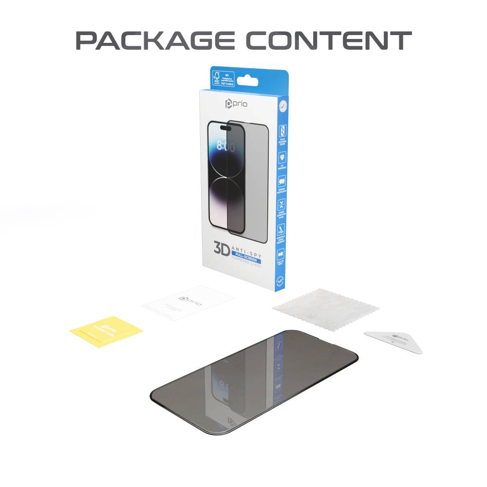 Prio 3D Anti-Spy Panzerglas für iPhone 15 Pro Max (6,7 Zoll) schwarz