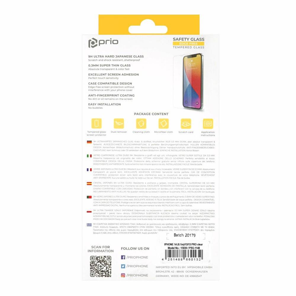 prio Displayschutzglas für iPhone 14/13/13 Pro transparent
