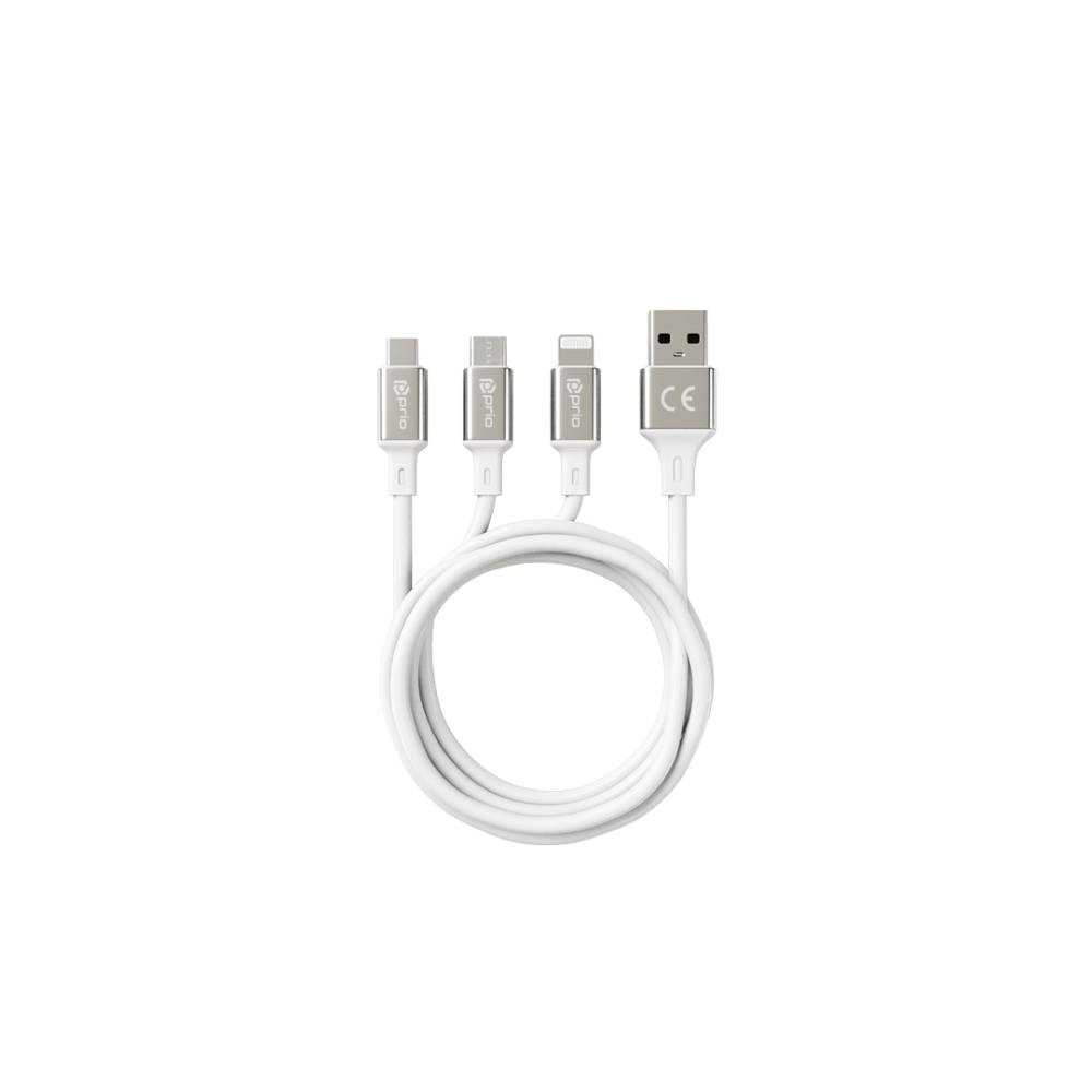 prio 3 in 1 Micro USB & USB C & Lightning zu USB A Kabel 3A 1,2m weiß