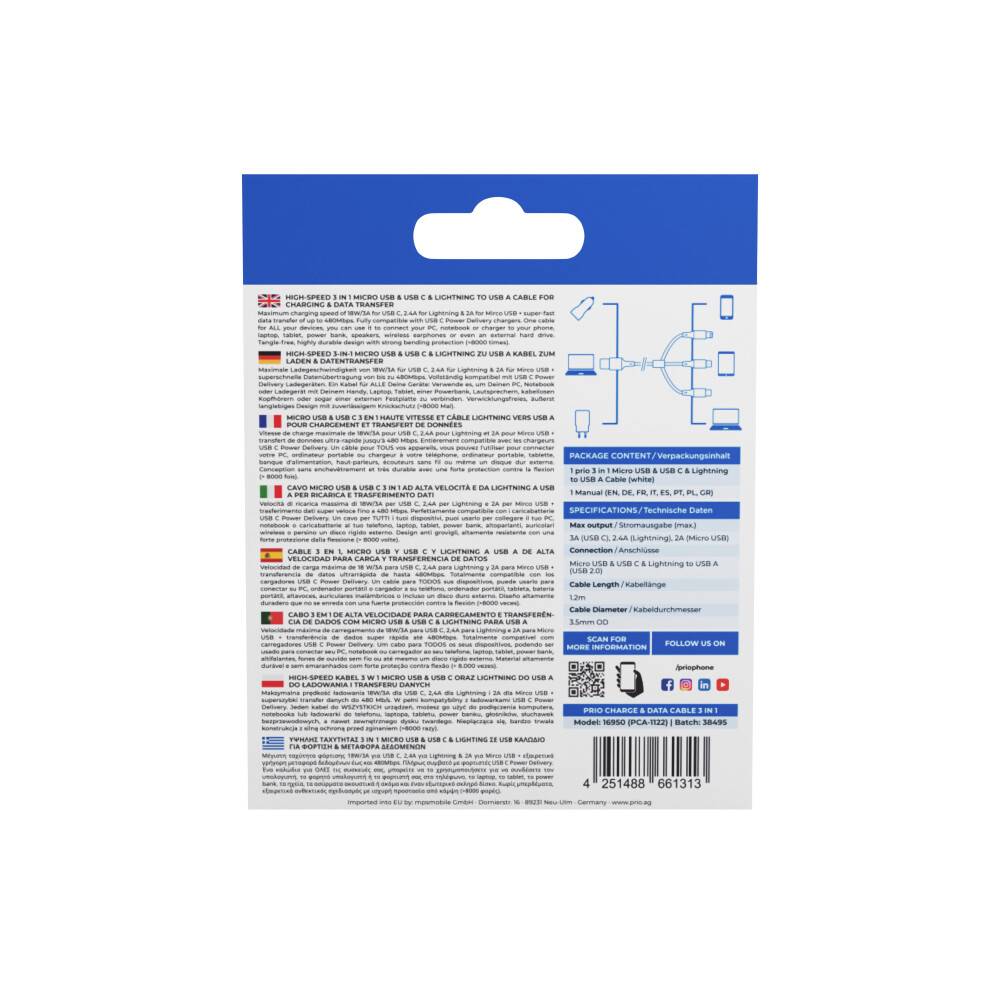 Die Abbildung zeigt die Rückseite einer Produktverpackung mit mehrsprachigen Anweisungen und Diagrammen, die Verwendungsinformationen veranschaulichen.