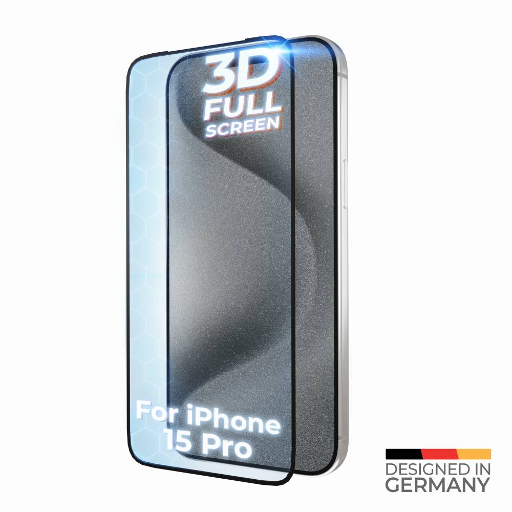 prio 10x 3D-Displayschutz aus gehärtetem Glas für iPhone 15 Pro (6,1 Zoll) schwarz