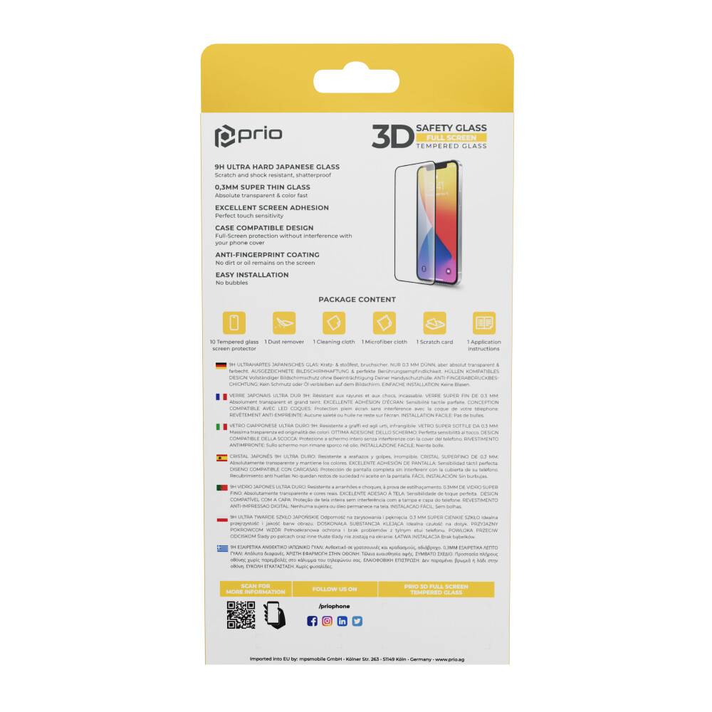 prio 10x 3D-Displayschutz aus gehärtetem Glas für iPhone 15 Plus (6,7 Zoll) schwarz