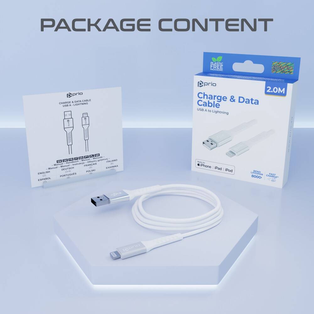 prio Lade- und Synchronisierungskabel USB A auf Lightning Mfi zertifiziert 2m weiß