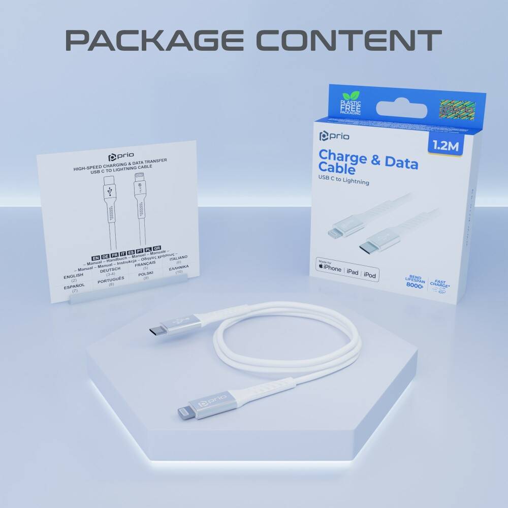 Prio Lade- Charge & Sync USB C auf Lightning Mfi -zertifiziert 1,2 m weiß
