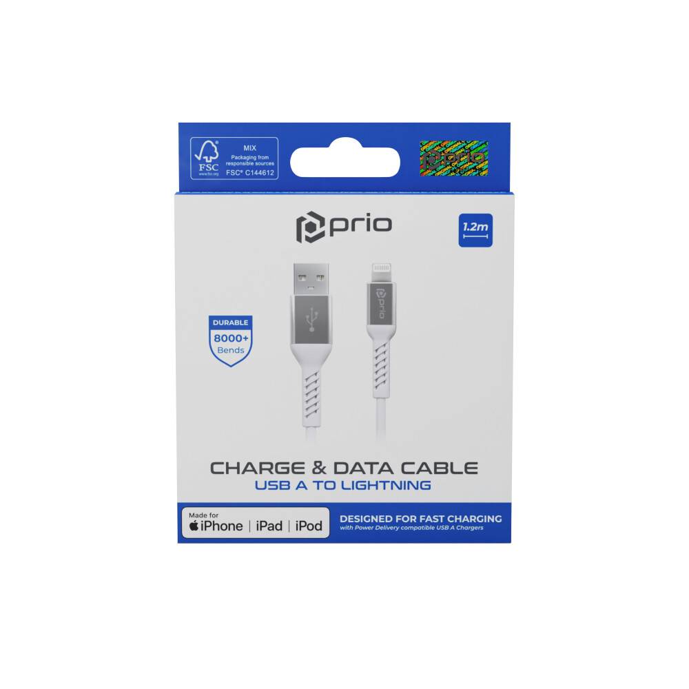 prio Charge & Sync USB A to Lightning Cable MFi certified 1.2m white