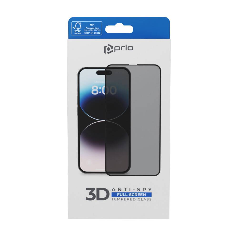 Prio 3D Anti-Spy Panzerglas für iPhone 15 Pro (6,1 Zoll) schwarz