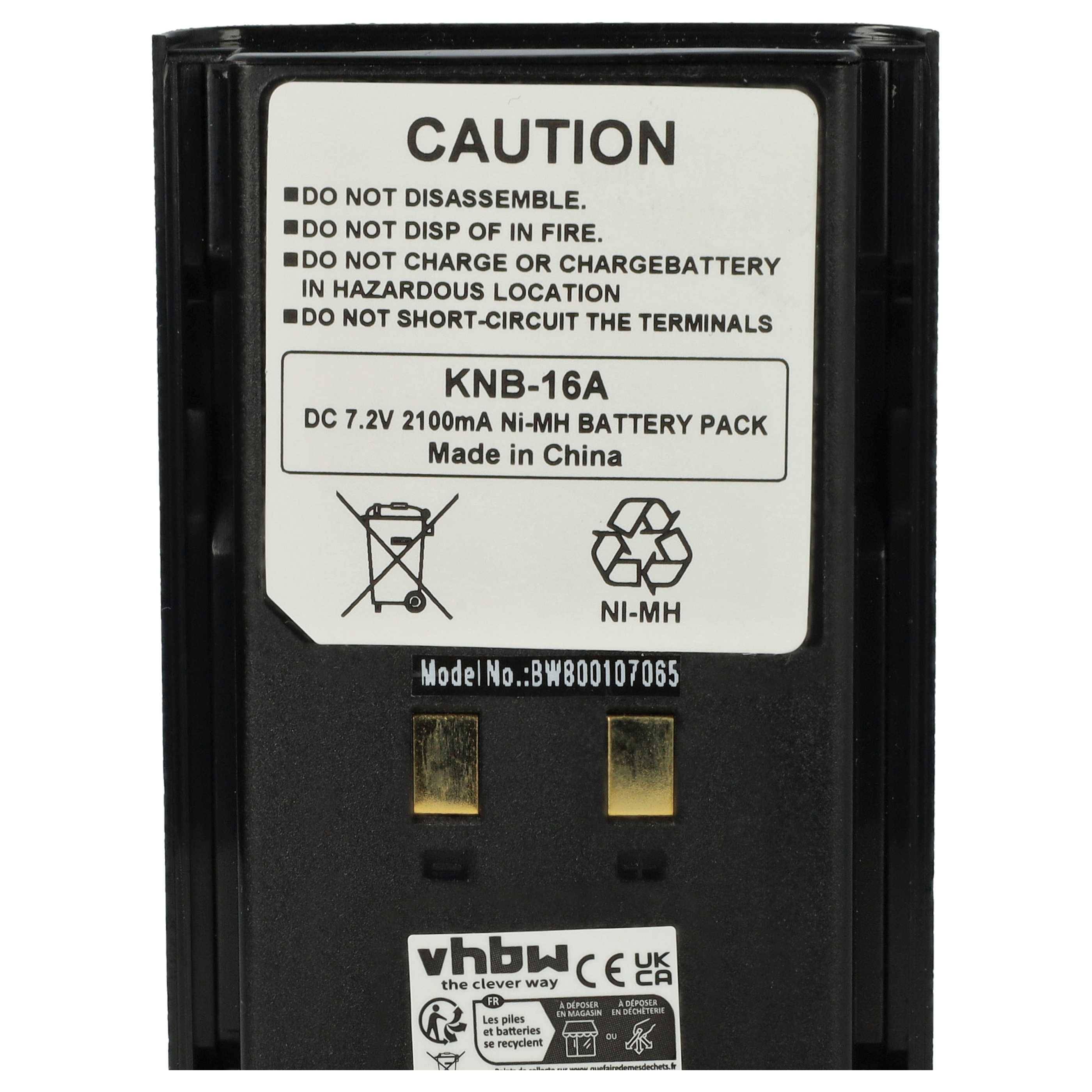 vhbw Akku Ersatz für Kenwood KNB-52N, KNB-22N, KNB-21N, KNB-17N, KNB-17A, KNB-16A für Funkgerät, Walkie Talkie (2100 mAh, 7,2 V, NiMH)