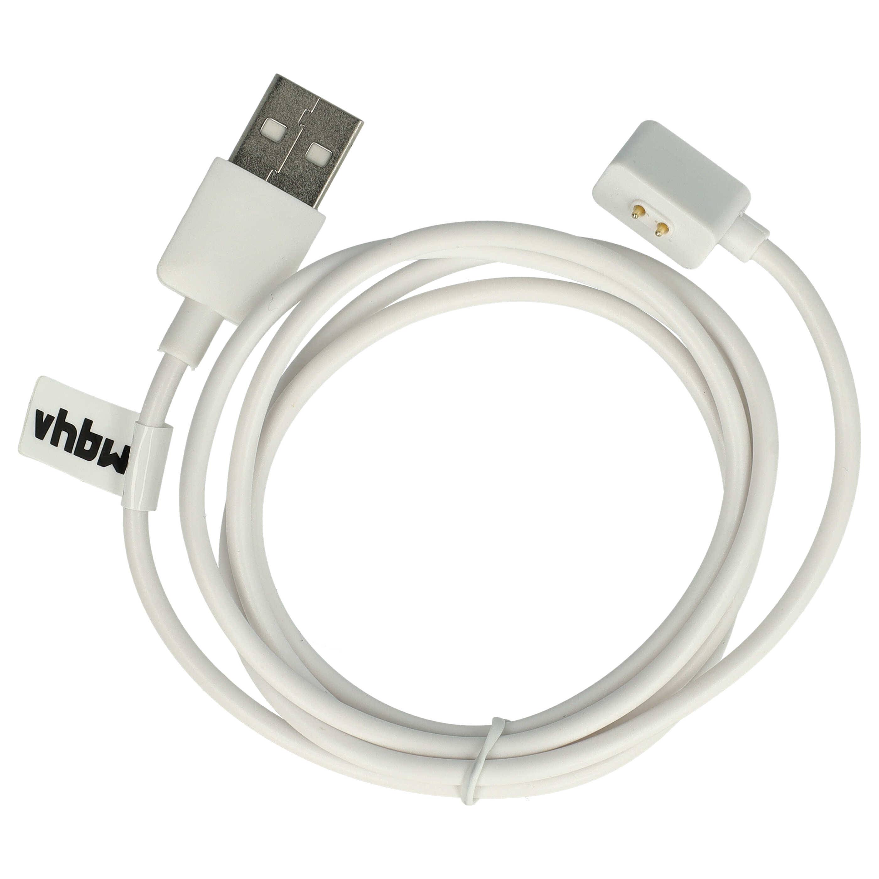 vhbw USB Ladekabel kompatibel mit Xiaomi Mi Band 8, Redmi Band 2 Smartwatch Fitnesstracker - Ladestation Weiß, magnetisch, 100 cm