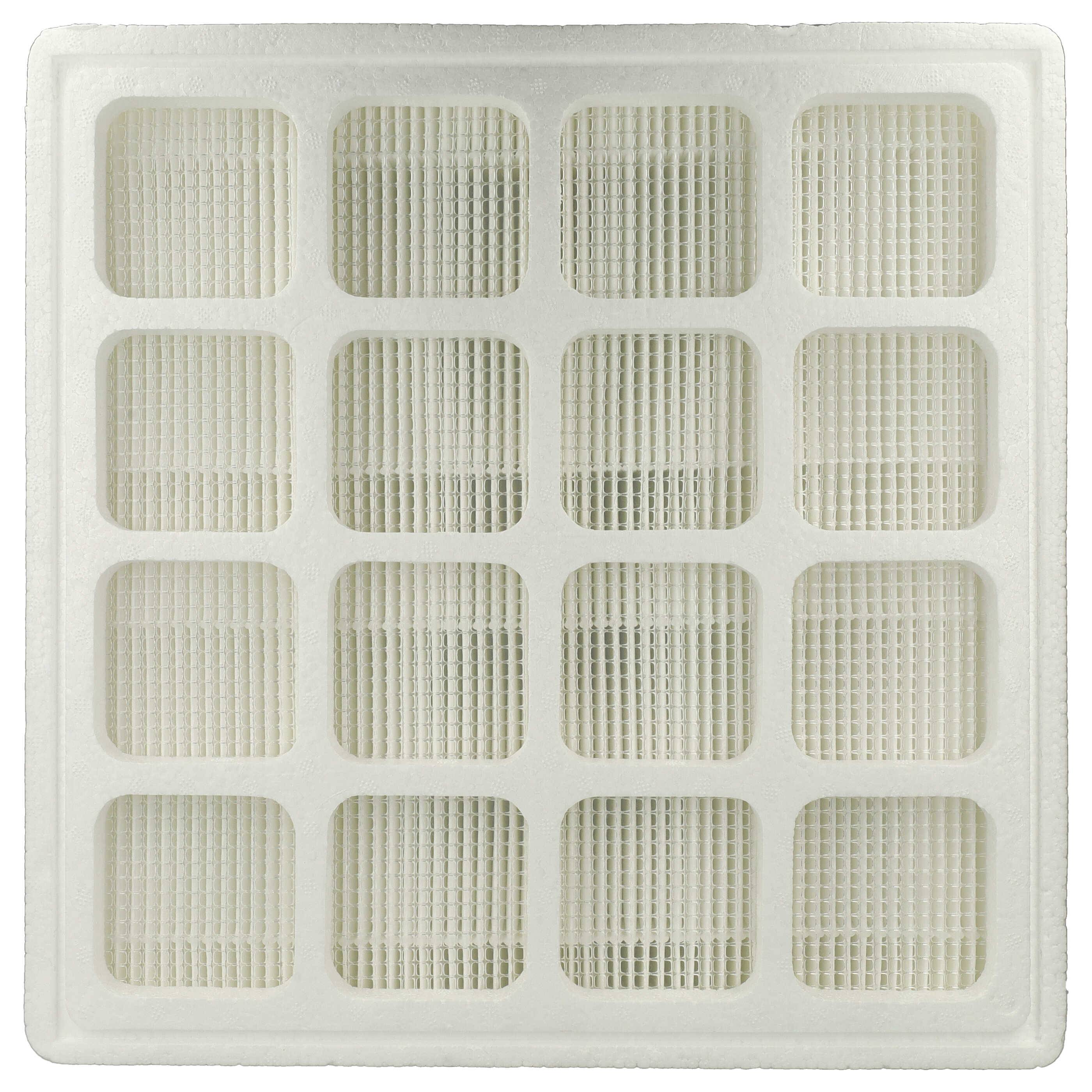 Weißes Luftfilterpanel mit 16 quadratischen Mesh-Abschnitten in einem 4x4-Raster.